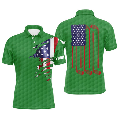 Golf Polo shirts, Mens Golf Polo Shirts Green Golf Ball American Flag Patriotic Golf Clubs Custom Name Golfing Gifts