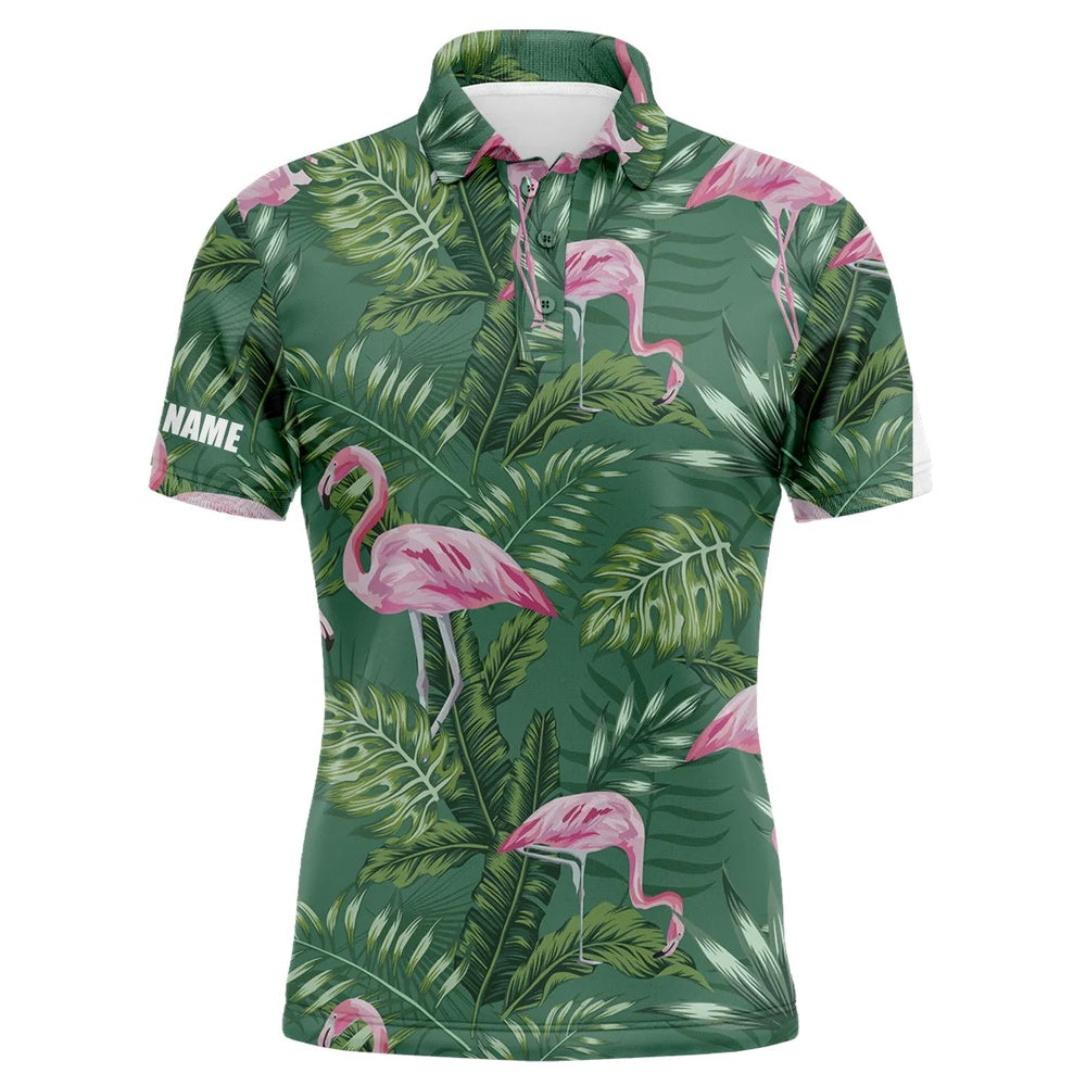 Golf Polo shirts, Mens Golf Polo Shirts Green Tropical Plants Monstera Flamingo Golf Shirts Custom Best Mens Golf Wear