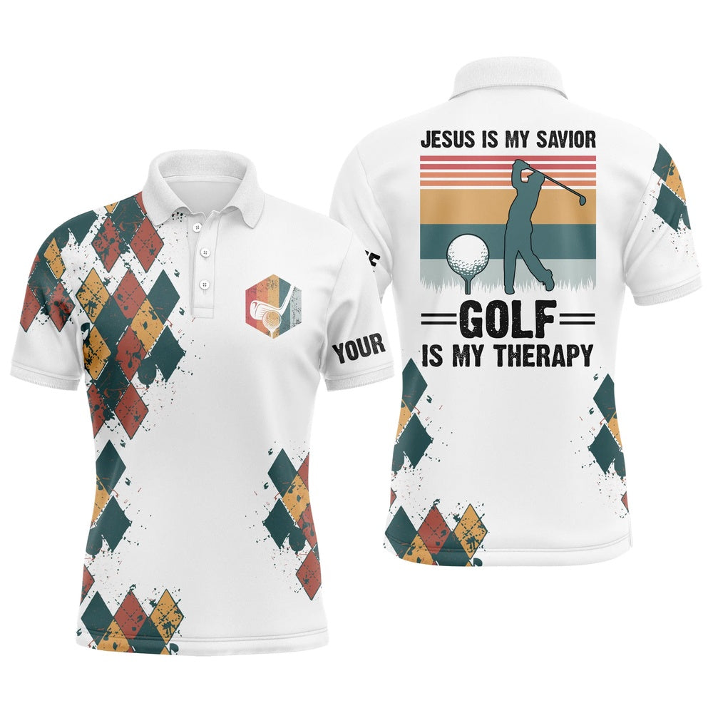 Golf Polo shirts, Mens Golf Polo Shirts Jesus Is My Savior Golf Is My Therapy Custom Name Vintage Best Mens Golf Wear