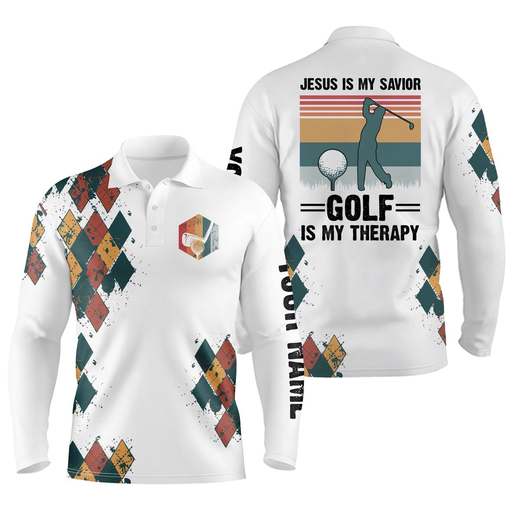 Golf Polo shirts, Mens Golf Polo Shirts Jesus Is My Savior Golf Is My Therapy Custom Name Vintage Best Mens Golf Wear