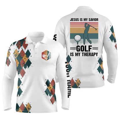 Golf Polo shirts, Mens Golf Polo Shirts Jesus Is My Savior Golf Is My Therapy Custom Name Vintage Best Mens Golf Wear