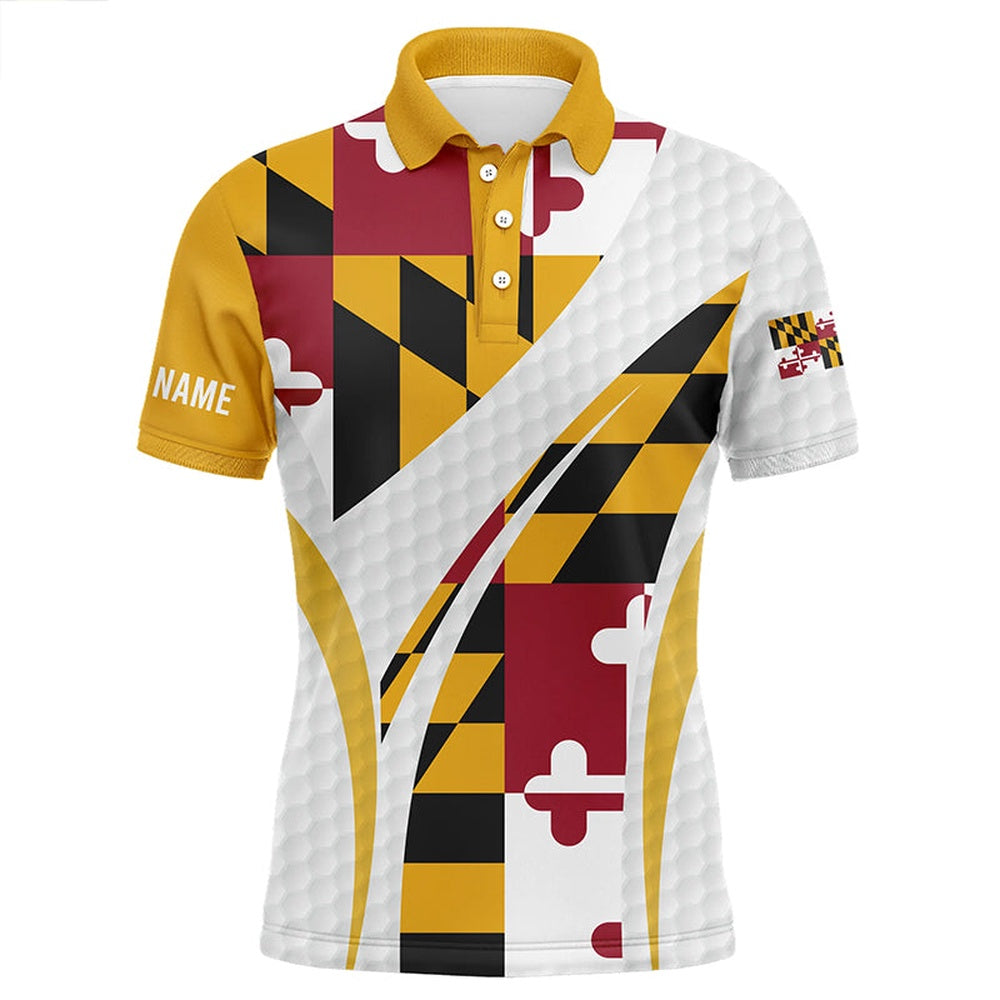 Golf Polo shirts, Mens Golf Polo Shirts Maryland Flag Custom White Golf Ball Skin Patriot Mens Golf Wears