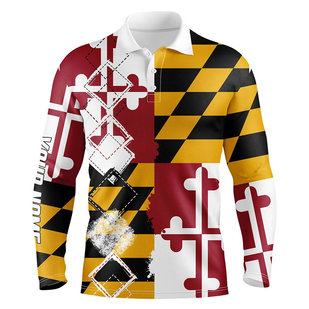 Golf Polo shirts, Mens Golf Polo Shirts Maryland Flag Patriot Custom Name Golf Shirts For Men, Gift For The Golfers