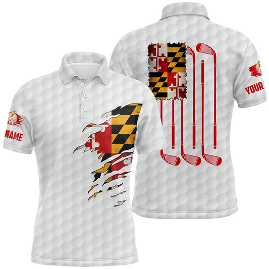 Golf Polo shirts, Mens Golf Polo Shirts Maryland Flag Patriot Custom Name Vintage Flag Golf Clubs Golf Outfit Men