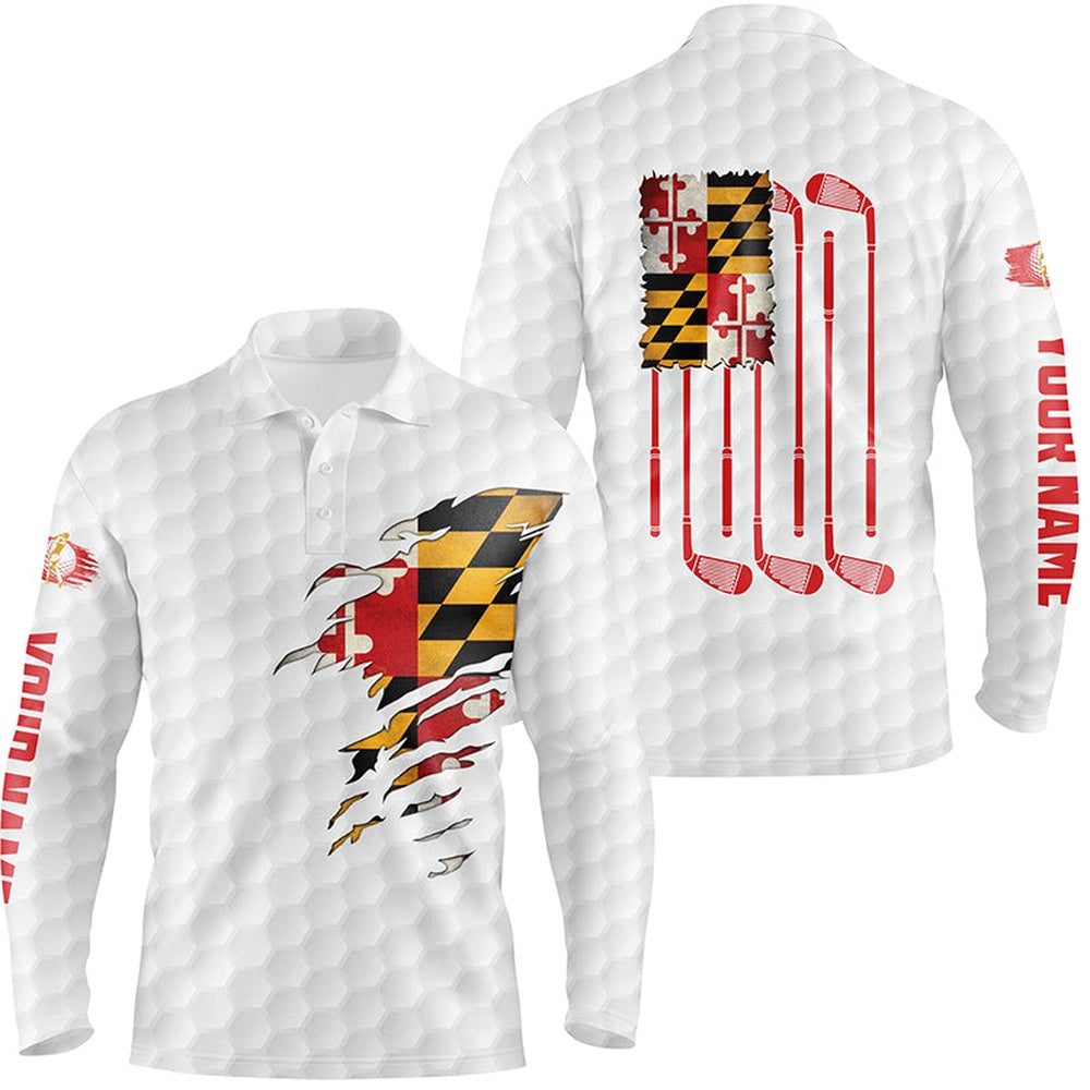 Golf Polo shirts, Mens Golf Polo Shirts Maryland Flag Patriot Custom Name Vintage Flag Golf Clubs Golf Outfit Men