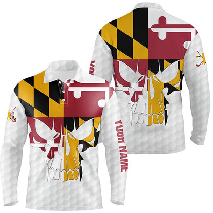 Golf Polo shirts, Mens Golf Polo Shirts Maryland Flag Patriotic Custom Skull Golf Ball Shirt For Men, Best Men Golf Wear