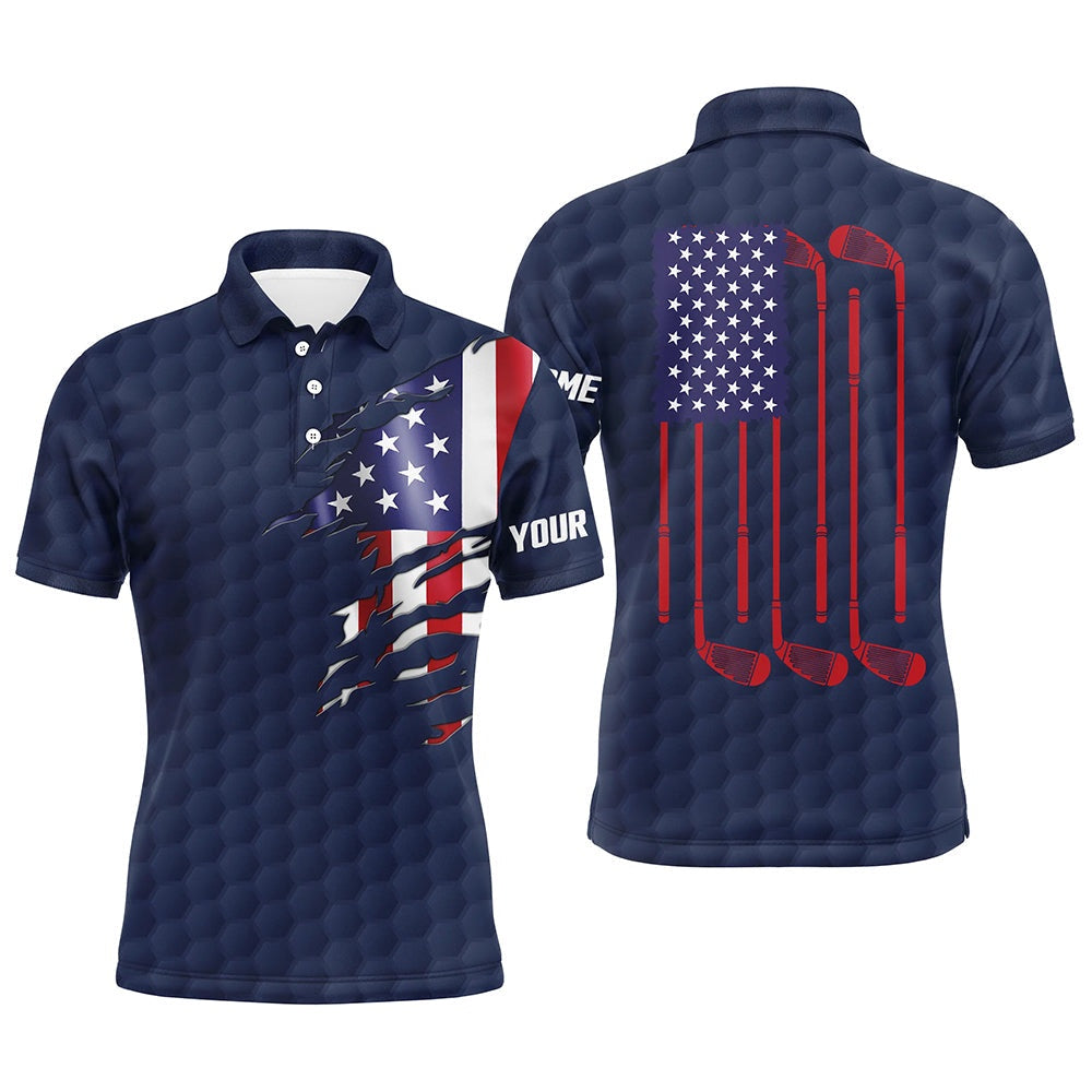 Golf Polo shirts, Mens Golf Polo Shirts Navy Golf Ball American Flag Patriotic Golf Clubs Custom Name Golfing Gifts