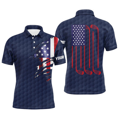 Golf Polo shirts, Mens Golf Polo Shirts Navy Golf Ball American Flag Patriotic Golf Clubs Custom Name Golfing Gifts
