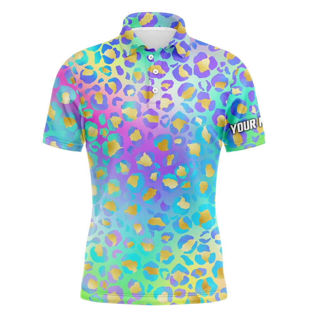 Golf Polo shirts, Mens Golf Polo Shirts Neon Leopard Animal Print Mens Golf Apparel Custom Golf Tops Mens