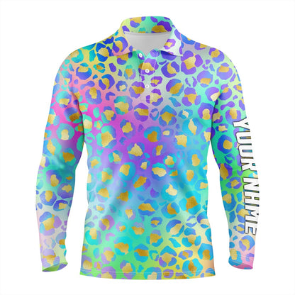 Golf Polo shirts, Mens Golf Polo Shirts Neon Leopard Animal Print Mens Golf Apparel Custom Golf Tops Mens