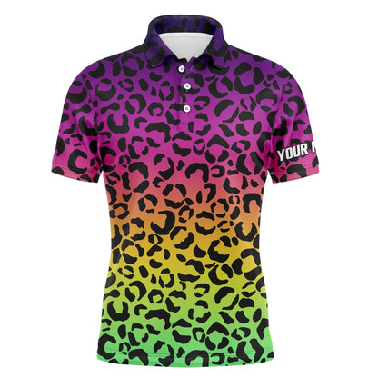 Golf Polo shirts, Mens Golf Polo Shirts Neon Rainbow Leopard Pattern Golf Shirt Custom Name Golf Wear For Mens