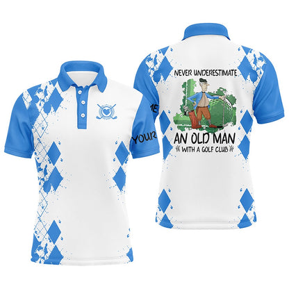 Golf Polo shirts, Mens Golf Polo Shirts Never Underestimate An Old Man With A Golf Club Custom Golf Shirts For Men Blue