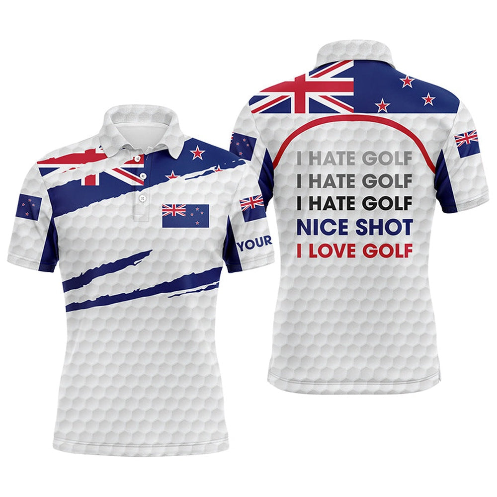 Golf Polo shirts, Mens Golf Polo Shirts New Zealand Flag Patriot Custom Name I Hate Golf Nice Shot I Love Golf
