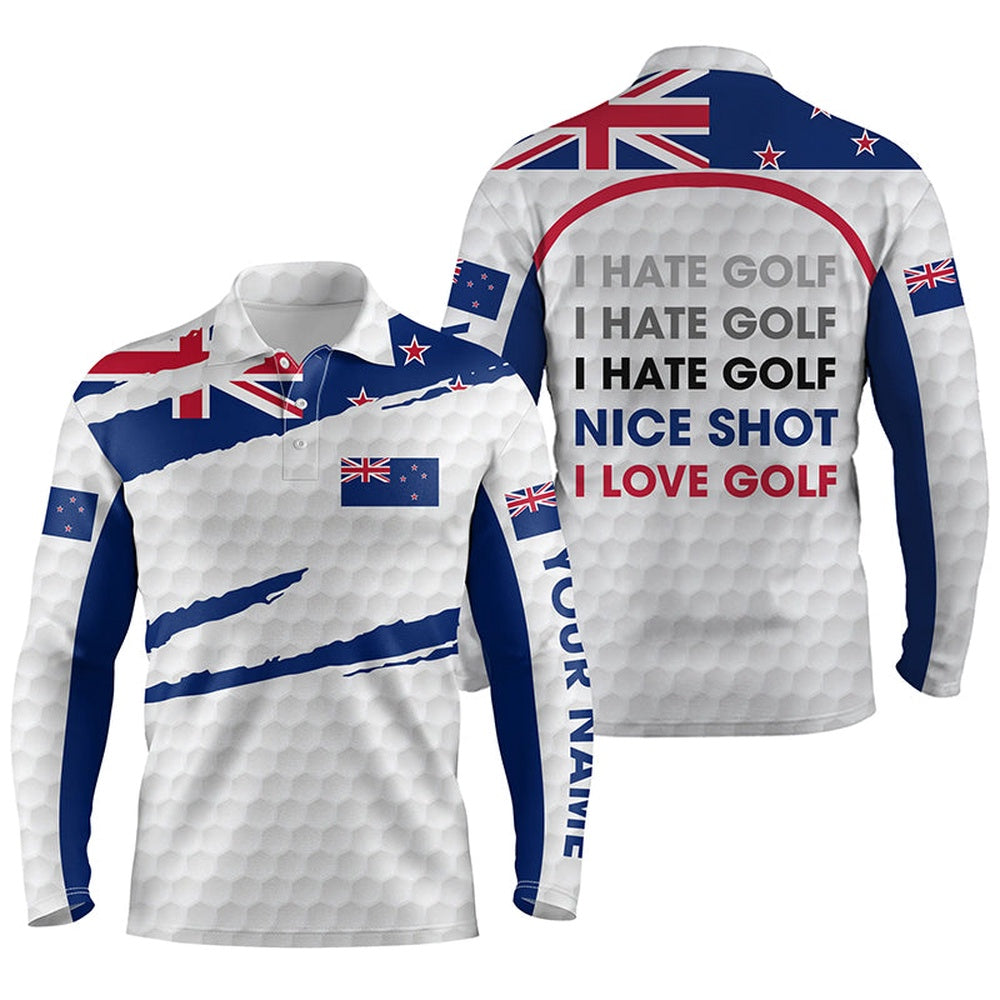 Golf Polo shirts, Mens Golf Polo Shirts New Zealand Flag Patriot Custom Name I Hate Golf Nice Shot I Love Golf