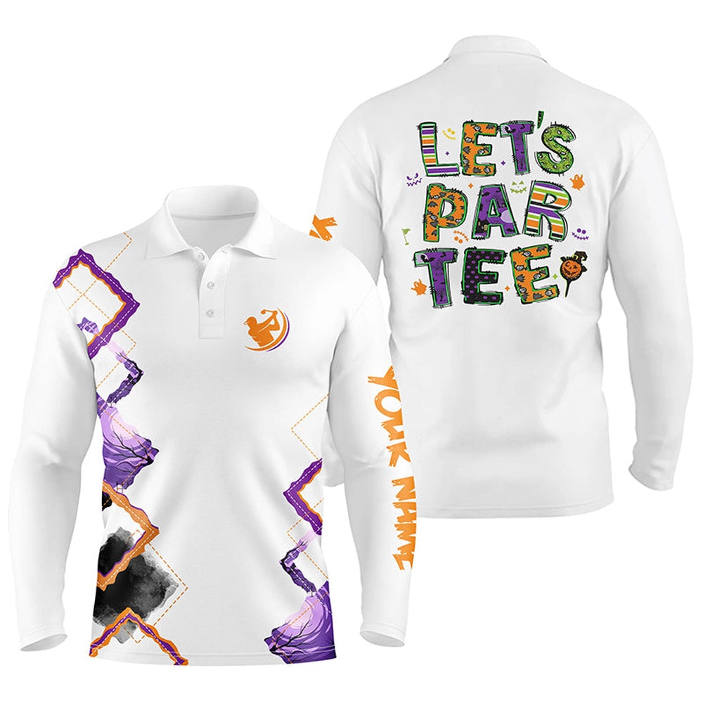 Golf Polo shirts, Mens Golf Polo Shirts Orange Purple Custom Let'S Par Tee Halloween White Golf Shirts
