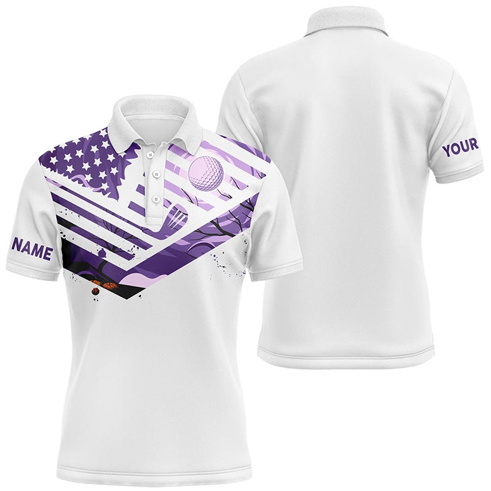 Golf Polo shirts, Mens Golf Polo Shirts Purple American Flag Custom Halloween White Golf Shirt