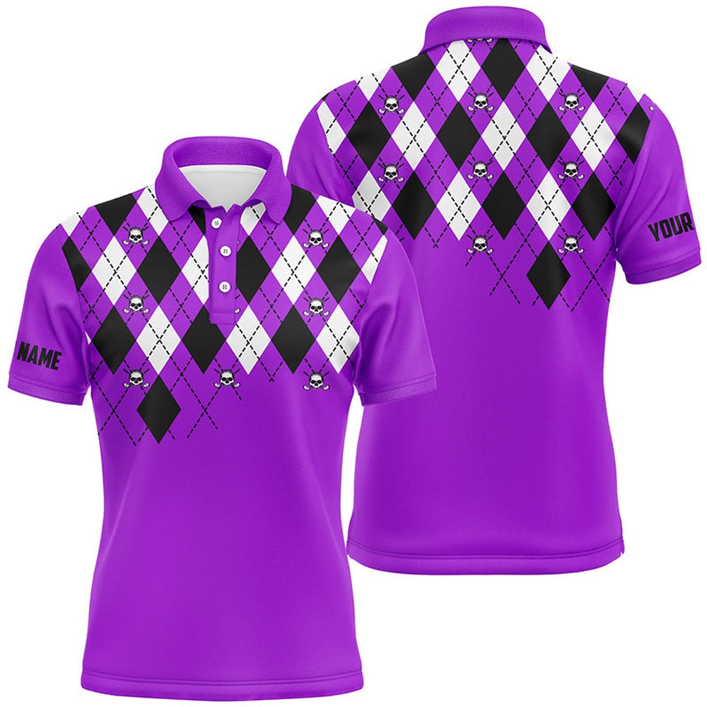 Golf Polo shirts, Mens Golf Polo Shirts Purple Argyle Plaid Golf Skull Pattern Custom Mens Purple Golf Tops