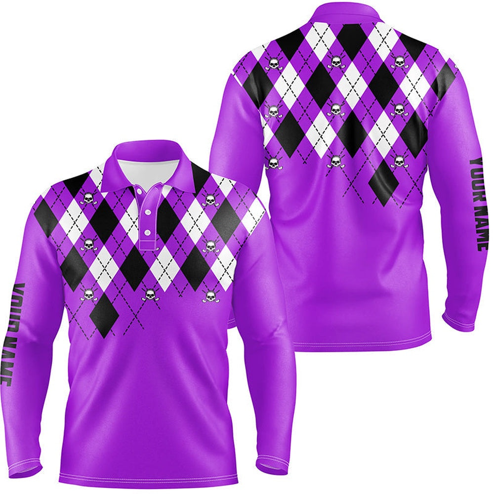 Golf Polo shirts, Mens Golf Polo Shirts Purple Argyle Plaid Golf Skull Pattern Custom Mens Purple Golf Tops