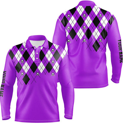 Golf Polo shirts, Mens Golf Polo Shirts Purple Argyle Plaid Golf Skull Pattern Custom Mens Purple Golf Tops