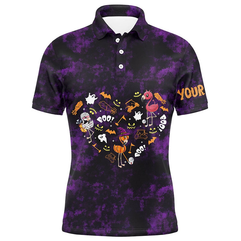 Golf Polo shirts, Mens Golf Polo Shirts Purple Camo Halloween Background Custom Flamingo Golf Friends