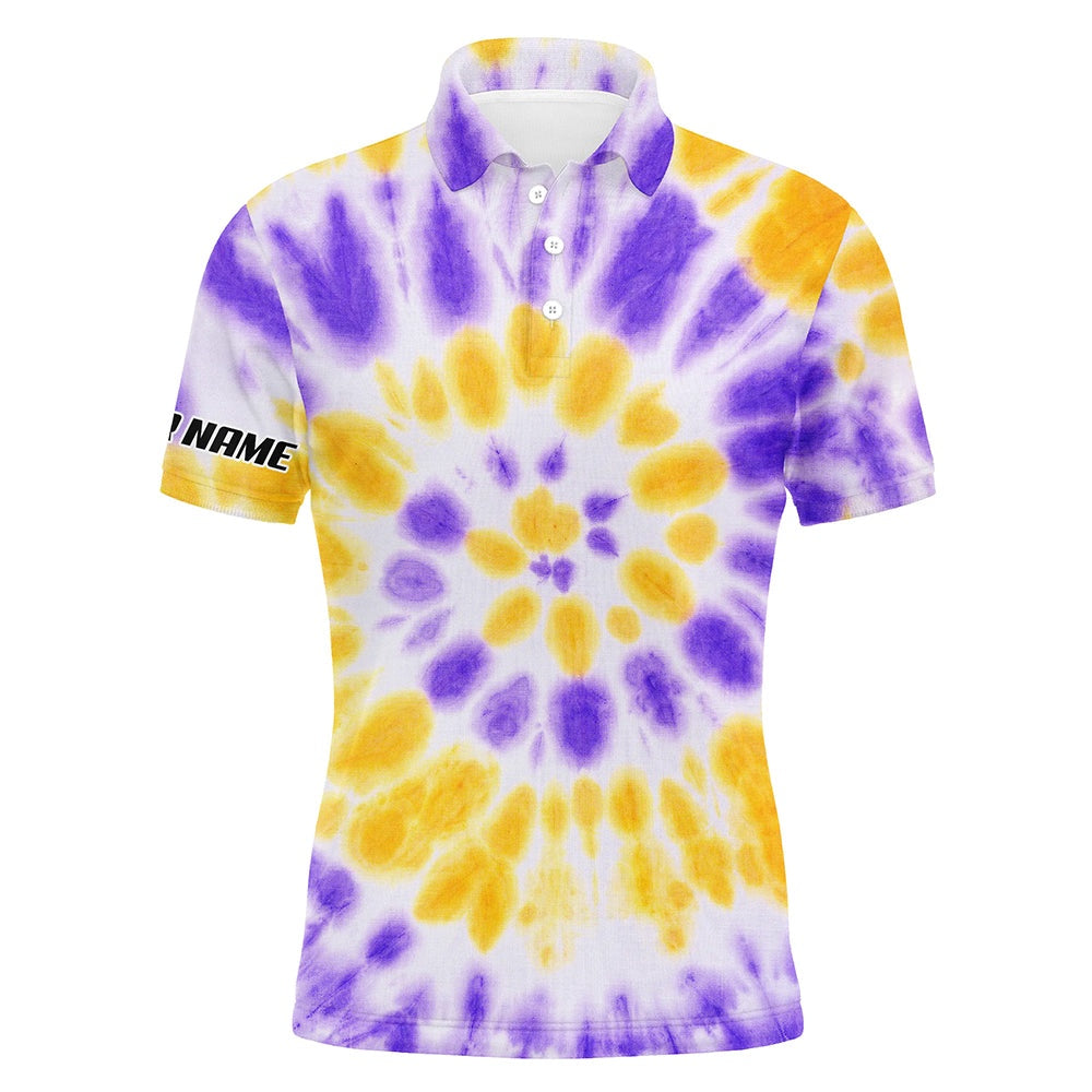Golf Polo shirts, Mens Golf Polo Shirts Purple Yellow Tie Dye Pattern Custom Pattern Golf Shirt For Men, Golf Tops Mens