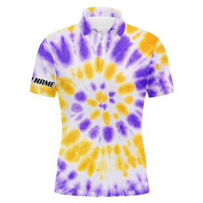 Golf Polo shirts, Mens Golf Polo Shirts Purple Yellow Tie Dye Pattern Custom Pattern Golf Shirt For Men, Golf Tops Mens
