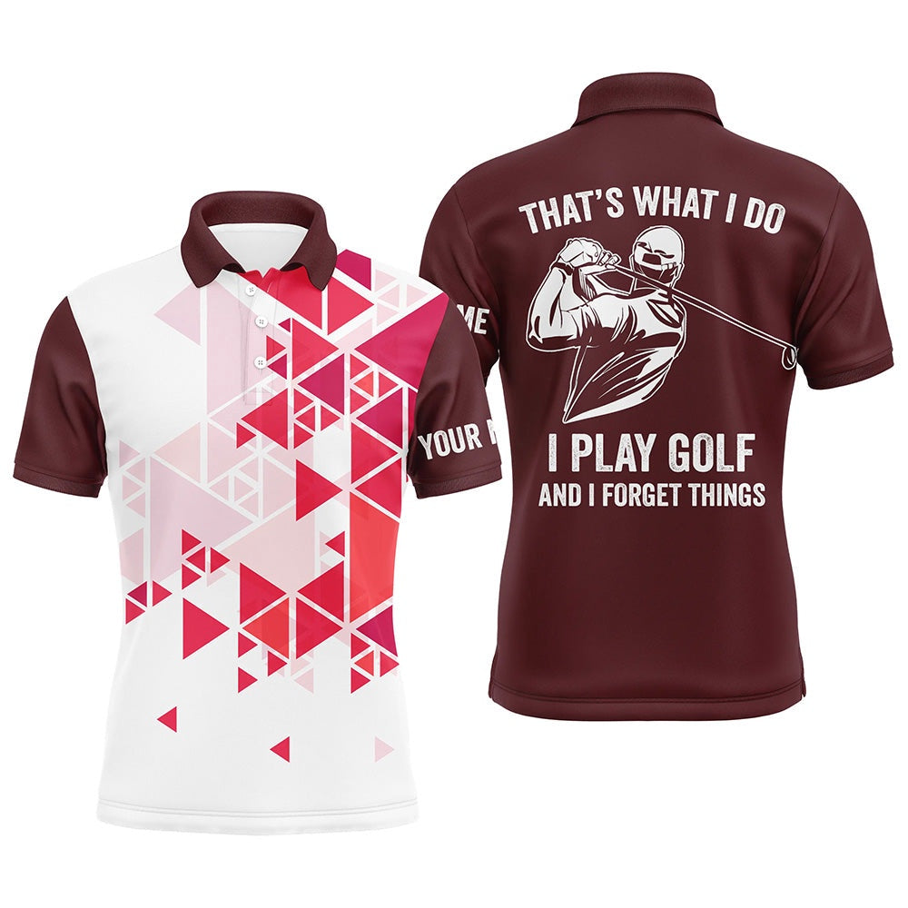 Golf Polo shirts, Mens Golf Polo Shirts Red Triangle Pattern Custom That'S What I Do, I Play Golf And I Forget Things