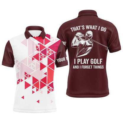 Golf Polo shirts, Mens Golf Polo Shirts Red Triangle Pattern Custom That'S What I Do, I Play Golf And I Forget Things