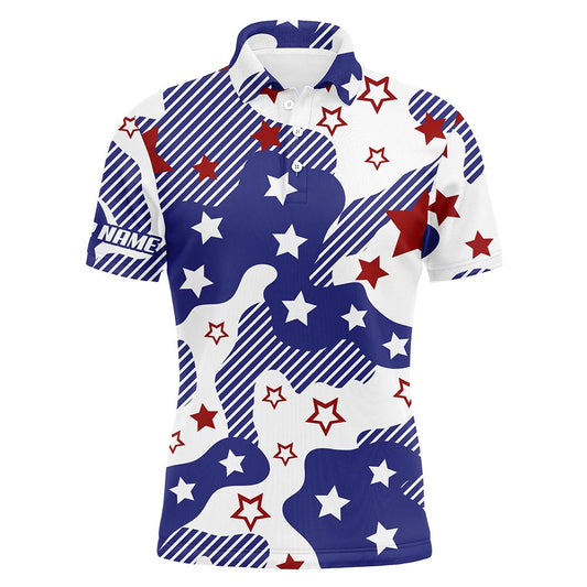 Golf Polo shirts, Mens Golf Polo Shirts Red White And Blue Star Pattern Custom Golf Shirt For Mens
