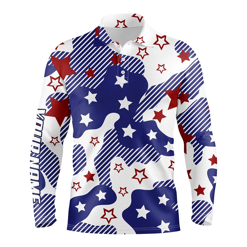 Golf Polo shirts, Mens Golf Polo Shirts Red White And Blue Star Pattern Custom Golf Shirt For Mens
