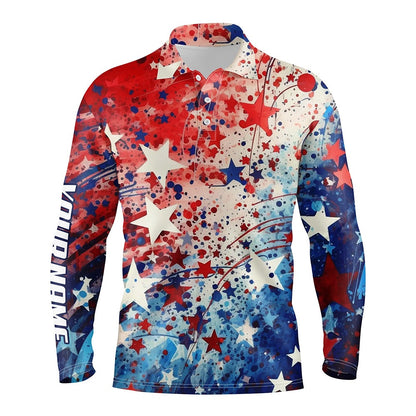 Golf Polo shirts, Mens Golf Polo Shirts Red, White And Blue Stars Pattern Custom Patriotic Golf Shirt For Mens