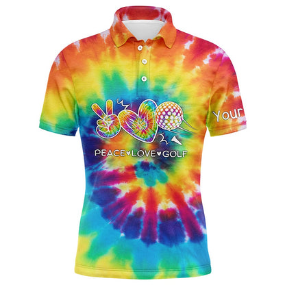 Golf Polo shirts, Mens Golf Polo Shirts Tie Dye Pattern Custom Peace Love Golf, Personalized Golf Shirt For Mens