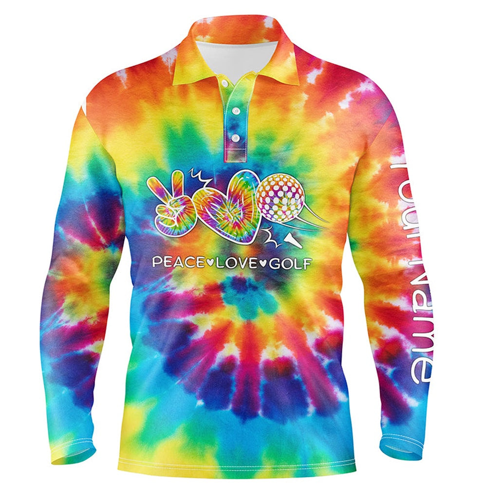 Golf Polo shirts, Mens Golf Polo Shirts Tie Dye Pattern Custom Peace Love Golf, Personalized Golf Shirt For Mens