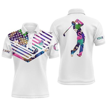 Golf Polo shirts, Mens Golf Polo Shirts Tropical American Flag Custom Patriotic White Golf Shirt