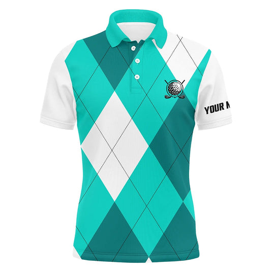 Golf Polo shirts, Mens Golf Polo Shirts Turquoise And White Golf Argyle Plaid Pattern