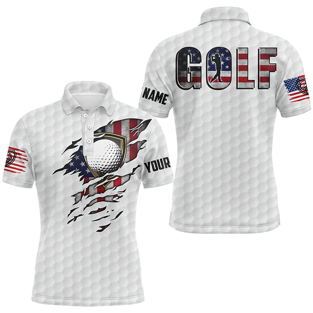 Golf Polo shirts, Mens Golf Polo Shirts Vintage American Flag Custom Team Golf Shirts, Patriot White Golf Tops