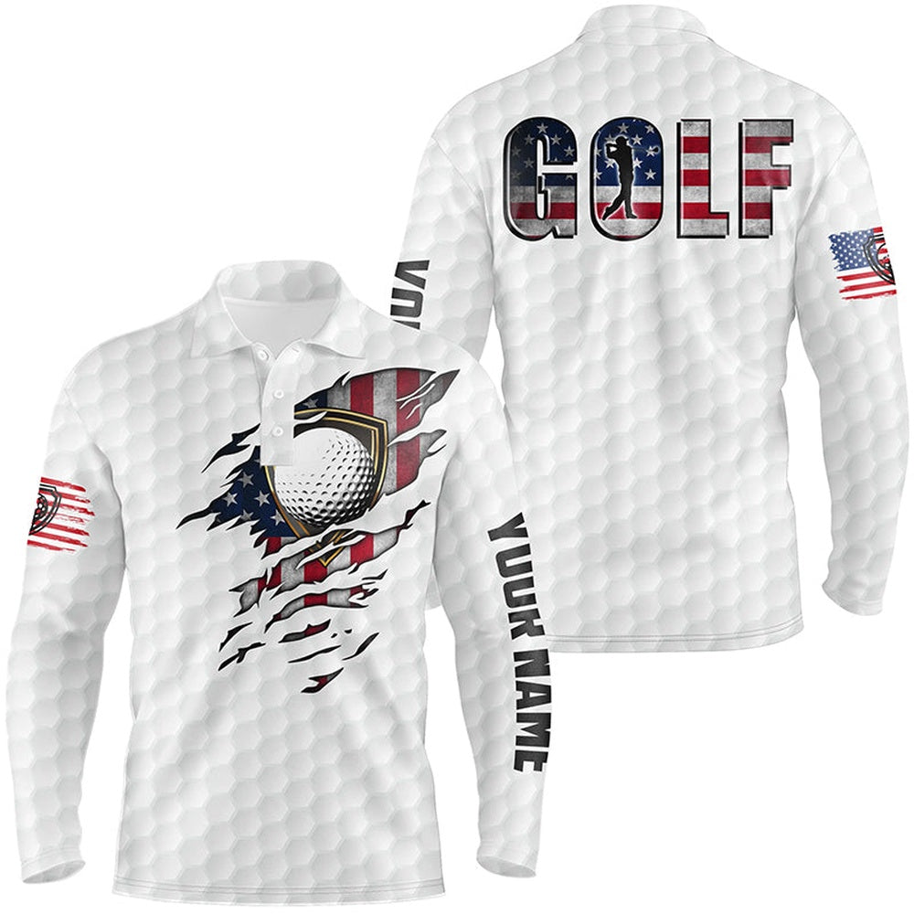 Golf Polo shirts, Mens Golf Polo Shirts Vintage American Flag Custom Team Golf Shirts, Patriot White Golf Tops