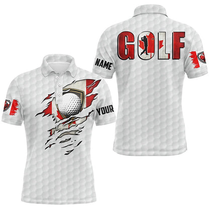 Golf Polo shirts, Mens Golf Polo Shirts Vintage Canada Flag Custom Team Golf Shirts, Canadian Patriot White Golf Tops