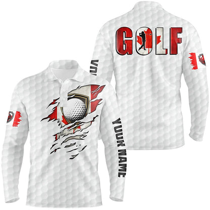 Golf Polo shirts, Mens Golf Polo Shirts Vintage Canada Flag Custom Team Golf Shirts, Canadian Patriot White Golf Tops