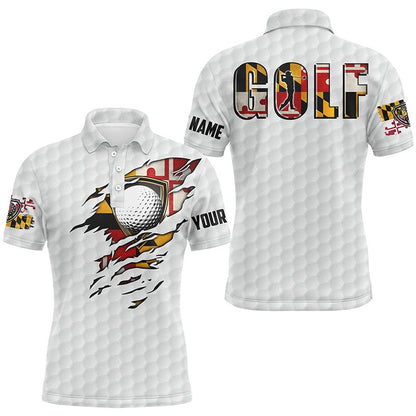 Golf Polo shirts, Mens Golf Polo Shirts Vintage Maryland Flag Custom Team Golf Shirts, Patriot White Golf Tops