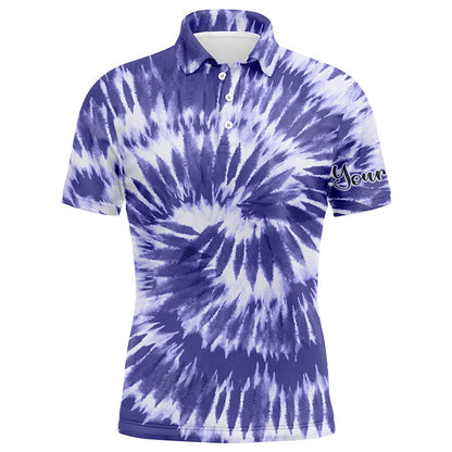 Golf Polo shirts, Mens Golf Polo Shirts Violet Purple Tie Dye Background Custom Name Golf Shirt, Golfing Gift