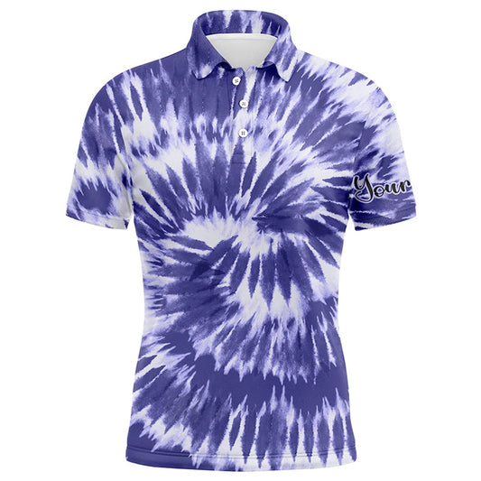 Golf Polo shirts, Mens Golf Polo Shirts Violet Purple Tie Dye Background Custom Name Golf Shirt, Golfing Gift