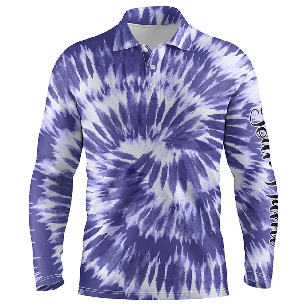 Golf Polo shirts, Mens Golf Polo Shirts Violet Purple Tie Dye Background Custom Name Golf Shirt, Golfing Gift