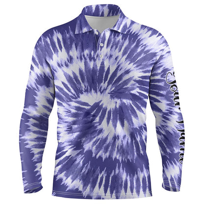 Golf Polo shirts, Mens Golf Polo Shirts Violet Purple Tie Dye Background Custom Name Golf Shirt, Golfing Gift