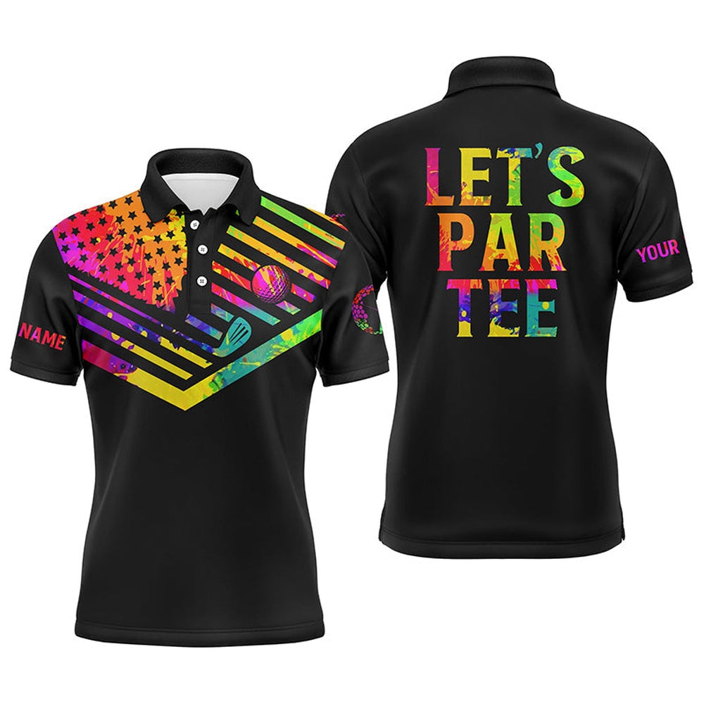 Golf Polo shirts, Mens Golf Polo Shirts Watercolor American Flag Patriot Golf Custom Letâ€™S Par Tee Black Golf Shirt