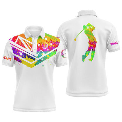 Golf Polo shirts, Mens Golf Polo Shirts Watercolor Australia Flag Custom Name White Golf Shirt