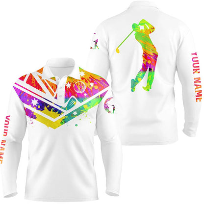 Golf Polo shirts, Mens Golf Polo Shirts Watercolor Australia Flag Custom Name White Golf Shirt