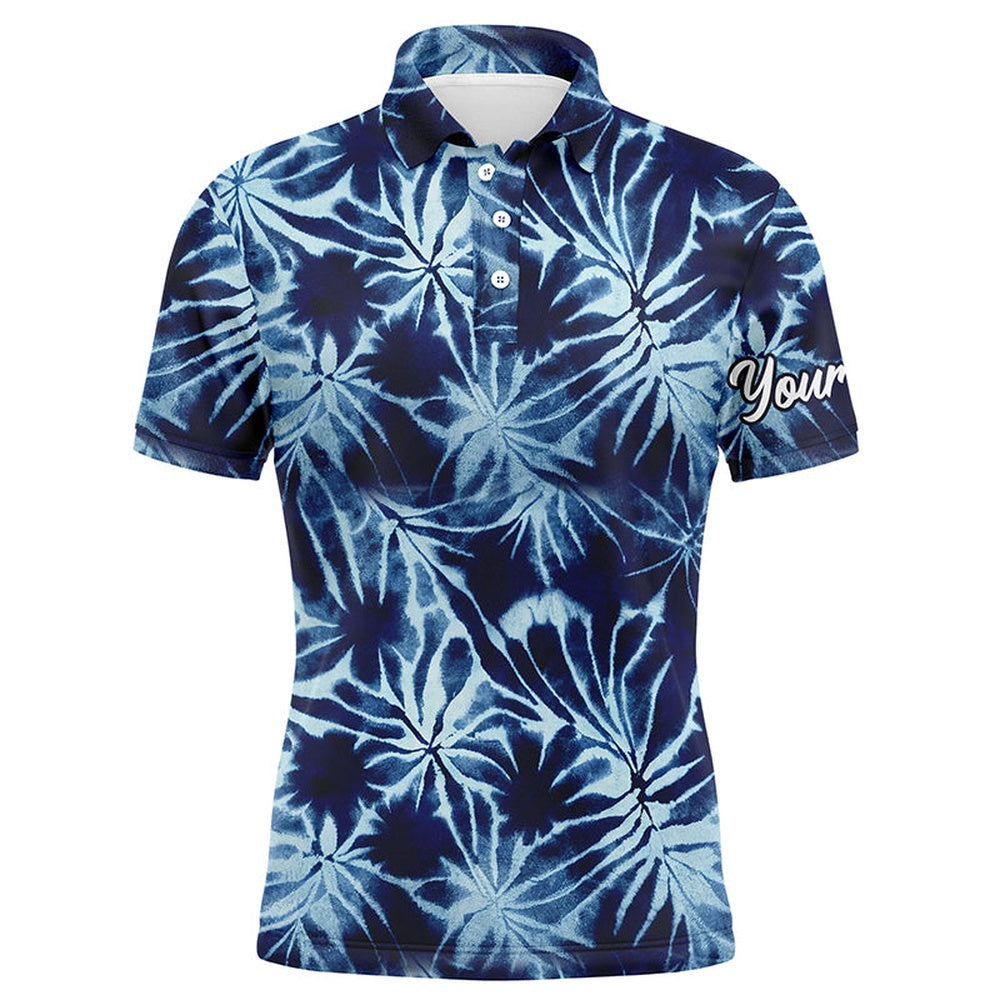 Golf Polo shirts, Mens Golf Polo Shirts With Blue Tie Dye Background Custom Name Golf Shirt, Golfing Gift