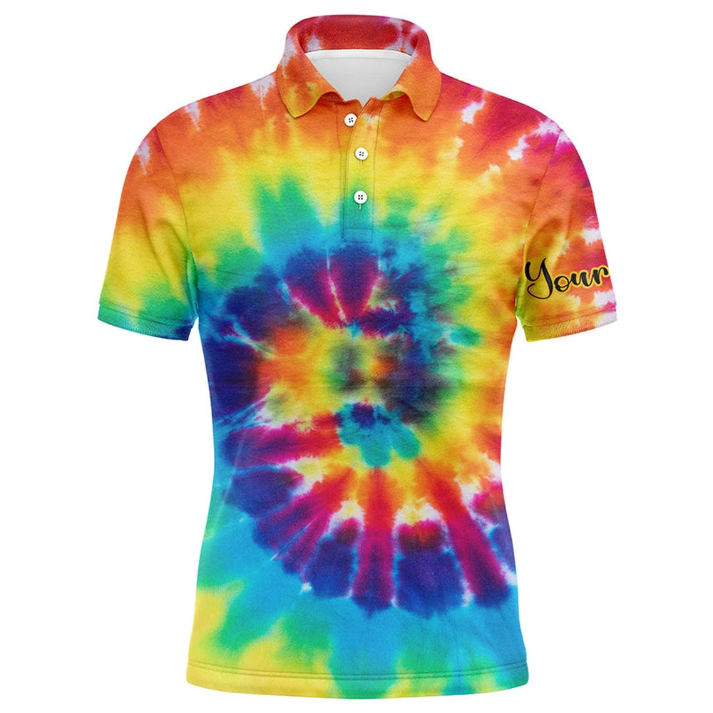 Golf Polo shirts, Mens Golf Polo Shirts With Colorful Tie Dye Background Custom Name Golf Shirt, Golfing Gift