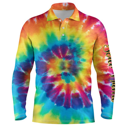 Golf Polo shirts, Mens Golf Polo Shirts With Colorful Tie Dye Background Custom Name Golf Shirt, Golfing Gift